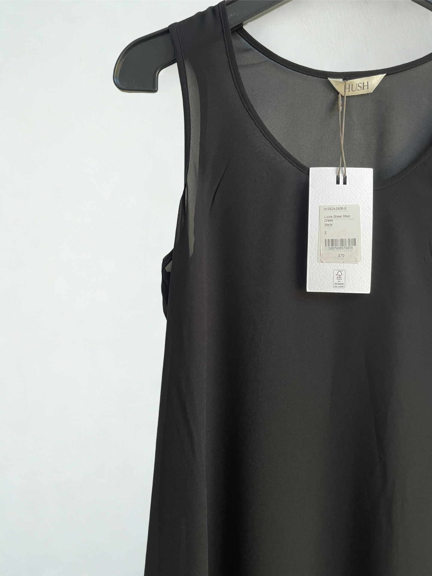HUSH Lizzie Sheer Black Maxi Dress, Size S